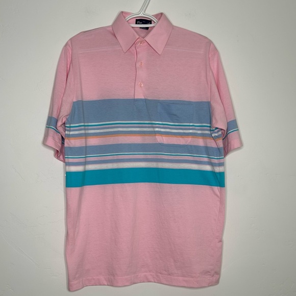 Vintage Par Four Cotton Pink Striped Men's Polo ShirtSize Small - Picture 1 of 16